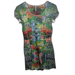 Cubism Women's‎ Small Y2K Floral Mini Dress Short Sleeve Fairy Core Lightweight